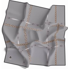 Violla Soft Zincir Desenli Gri Renkli 90X90 Eşarp (Ipek Içermez) Kenar Dikiş Şekli El Dikişli