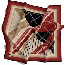 Violla Soft Bordürlü Ekose Desenli Bordo Renkli 90X90 Eşarp (Ipek Içermez) Kenar Dikiş Şekli El Dikişli
