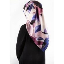 Violla Twill Fırça Desenli Lila Renkli 90X90 Eşarp (Ipek Içermez) Kenar Dikiş Şekli El Dikişli