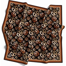 Violla Kristal Zincir Motif Desenli Taba Renkli 90X90 Eşarp (Ipek Içermez) Kenar Dikiş Şekli El Dikişli