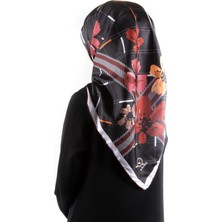 Violla Twill Papatya Desenli Bordo Renkli 90X90 Eşarp (Ipek Içermez) Kenar Dikiş Şekli El Dikişli