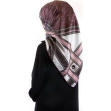 Violla Twill Bordür Taş Desenli Pudra Renkli 90X90 Eşarp (Ipek Içermez) Kenar Dikiş Şekli El Dikişli
