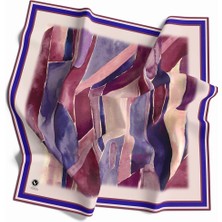 Violla Kristal Suluboya Dokulu Geometrik Desenli Saks Renkli 90X90 Eşarp (Ipek Içermez) Kenar Dikiş Şekli El Dikişli