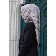 Violla Kristal Geometrik Desenli Gri Renkli 90X90 Eşarp (Ipek Içermez) Kenar Dikiş Şekli El Dikişli