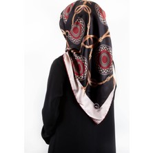 Violla Twill Kemerli ve Geometrik Desenli Bordo Renkli 90X90 Eşarp (Ipek Içermez) Kenar Dikiş Şekli El Dikişli