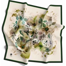 Violla Kristal Çiçek Desenli Krem - Zümrüt Yeşili Renkli 90X90 Eşarp (Ipek Içermez) Dikim Şekli : El Dikişi