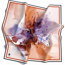 Violla Twill Suluboya Çiçek Desenli Taba Renkli 90X90 Soft Eşarp Kenar Dikiş Şekli El Dikişli