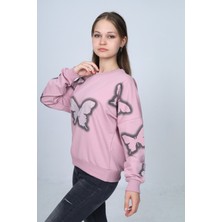 Asortix Kız Çocuk %100 Pamuk Sweatshirt – Iki Iplik Kelebek DESENLI-SWT-0001-3012