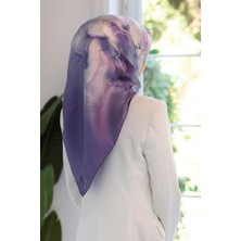 Vissona %100 Twill Ipek Duman Desenli Lila - Mor Renkli Renkli 90X90 Eşarp Dikim Şekli : El Dikişi