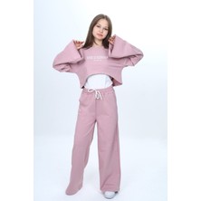 Asortix Kız Çocuk %100 Pamuk 3 Parça Eşofman Takımı – Modern Crop Üst, Geniş Kol, Spor KOMBIN--EŞT-0035-182