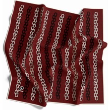 Violla Twill Zincir Desenli Bordo Renkli 90X90 Eşarp (Ipek Içermez) Kenar Dikiş Şekli El Dikişli