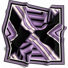 Violla Soft Geometrik Desenli Lila Renkli 90X90 Eşarp (Ipek Içermez) Kenar Dikiş Şekli El Dikişli