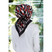 Violla Kristal Geometrik Desenli Siyah - Bordo Renkli 90X90 Eşarp (Ipek Içermez) Dikim Şekli : El Dikişi