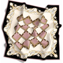 Violla Twill Kemer ve Zincir Desenli Pudra Renkli 90X90 Eşarp (Ipek Içermez) Kenar Dikiş Şekli El Dikişli