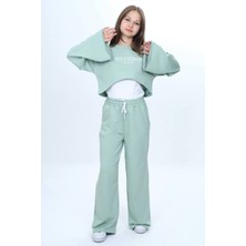 Asortix Kız Çocuk %100 Pamuk 3 Parça Eşofman Takımı – Modern Crop Üst, Geniş Kol, Spor KOMBIN--EŞT-0035-182