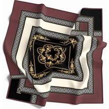 Violla Twill Baroklu Bordür Desenli Gül Kurusu Renkli 90X90 Eşarp (Ipek Içermez) Kenar Dikiş Şekli El Dikişli