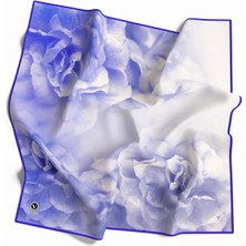 Violla Rayon Büyük Çiçek Desenli Saks Renkli 90X90 Eşarp (Ipek Içermez) Kenar Dikiş Şekli El Dikişli