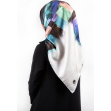 Violla Twill Yağlı Boya Desenli Indigo Renkli 90X90 Eşarp (Ipek Içermez) Kenar Dikiş Şekli El Dikişli