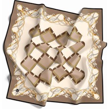 Violla Twill Kemer ve Zincir Desenli Bej Renkli 90X90 Eşarp (Ipek Içermez) Kenar Dikiş Şekli El Dikişli