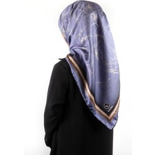 Violla Twill Barok Çerçeveli Mermer Desenli Indigo Renkli 90X90 Eşarp (Ipek Içermez) Kenar Dikiş Şekli El Dikişli