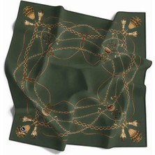 Violla Kristal Geometrik Desenli Haki Renkli 90X90 Eşarp (Ipek Içermez) Kenar Dikiş Şekli El Dikişli