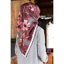 Violla Twill Papatya Desenli Gül Kurusu Renkli 90X90 Eşarp (Ipek Içermez) Kenar Dikiş Şekli El Dikişli