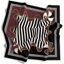 Violla Kristal Geometrik Desenli Siyah - Gül Kurusu Renkli 90X90 Eşarp (Ipek Içermez) Kenar Dikiş Şekli El Dikişli