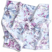 Violla Rayon Güllerin Içinden Desenli Bebe Mavisi Renkli 90X90 Eşarp (Ipek Içermez) Kenar Dikiş Şekli El Dikişli