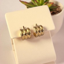 Cesicey Üç Çizgili Kadın Çelik Halka Küpe Altın Renk