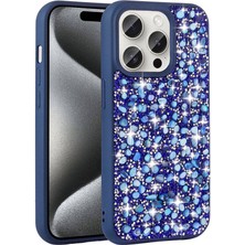 Zore Apple iPhone 15 Pro Kılıf Parlak Taşlı Tasarım Vlmt Linea Diamond Kapak-Lacivert