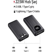 ÇELİKWORK 5in1 10000MAH 22,5W Hızlı Şarj 2usb Lighting&type-C Kablolu Taşınabilir Şarj Powerbank