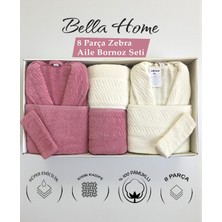 Bella Home 8 Parça Zebra Aile Bornoz Seti - %100 Pamuk - Orijinal Lüks Kutu