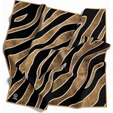 Violla Kristal Zebra Çiçek Desenli Hardal Renkli 90X90 Eşarp (Ipek Içermez) Kenar Dikiş Şekli El Dikişli
