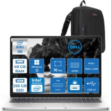 Dell Pro 16 Intel Core Ultra 5 235U 4.9ghz 48GB Ddr5 256GB SSD Windows 11 Pro Intel® Aı Boost 16 Inç IPS Fullhd+ (1920X1200) Taşınabilir Bilgisayar PC16250BTO105P21 + Zetta Çanta