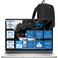 Dell Pro 16 Intel Core Ultra 5 235U 4.9ghz 64GB Ddr5 256GB SSD Freedos Intel® Aı Boost 16 Inç IPS Fullhd+ (1920X1200) Taşınabilir Bilgisayar PC16250BTO105F26 + Zetta Çanta