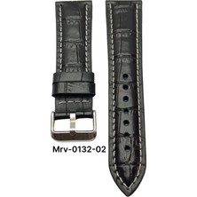 26 Mm-Mrv Bombeli Siyah Kroko Beyaz Dikiş Deri Kordon