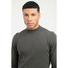 Dufy Haki Yarım Balıkçı Düz Erkek Regular Fit Triko