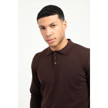 Dufy Kahve Polo Yaka Düz Erkek Regular Fit Triko