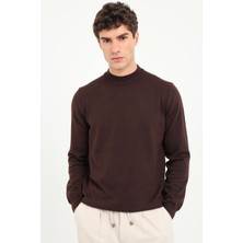 Dufy Kahve Yarım Balıkçı Düz Regular Fit Erkek Triko