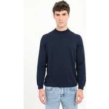 Dufy Lacivert Yarım Balıkçı Düz Regular Fit Erkek Triko