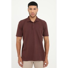 Dufy Kahve Polo Yaka Pamuklu Düz Renk Slim Fit Erkek T