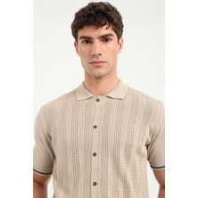 Dufy Bej Fitilli Slim Fit Erkek Triko T-Shirt