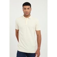 Dufy Ekru Polo Yaka Pamuklu Düz Renk Slim Fit Erkek T