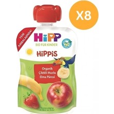 Hipp Organik Çilekli Muzlu Elma Püresi 100 gr x 8 Adet