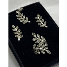 Firuze Gümüş Yaprak Tasarımlı Gümüş Kadın Set