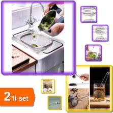 Hereveoyuncak Paslanmaz Çelik Teleskopik Süzgeç + Bitki Çayı Demleme Süzgeci - 2li Set A5X1Q1