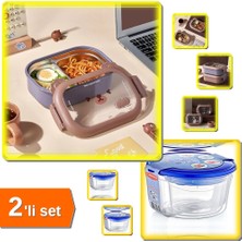 Hereveoyuncak Bölmeli Paslanmaz Çelik Yemek Kutusu + 3 Boy Derin Saklama Kabı - 2li Set V3C8Q9