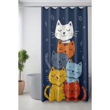 Moud's Banyo Perdesi, Renkli Kediler Desenli Duş Perdesi, Küvet Perdesi, Halka Hediyeli 175X200CM Bp-89