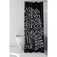 Moud's Banyo Perdesi, Ritmik Izler Desenli Duş Perdesi, Küvet Perdesi, Halka Hediyeli 175X200CM Bp-91