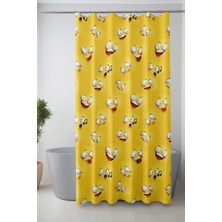 Moud's Banyo Perdesi, Sarı Emoji Desenli Duş Perdesi, Küvet Perdesi, Halka Hediyeli 175X200CM Bp-56